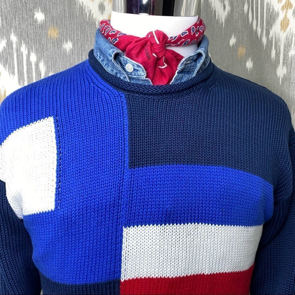 Polo Ralph Lauren Cotton Regatta Flag Color Block Roll Neck L/S Sweater
